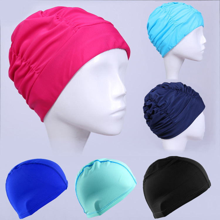 Lady Bathing Cap Fashion Adult Male And Female Children Universal Leica Nylon Cloth Pure Color Swimming Cap High Bomb Suitable for long hair