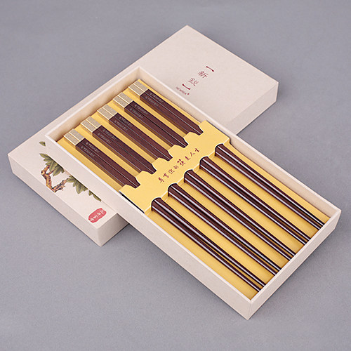 NEWREA Xinrui Suanzhi Wood Fog Jin Xiangyun Five Pairs of Chopsticks Gift Tableware Set