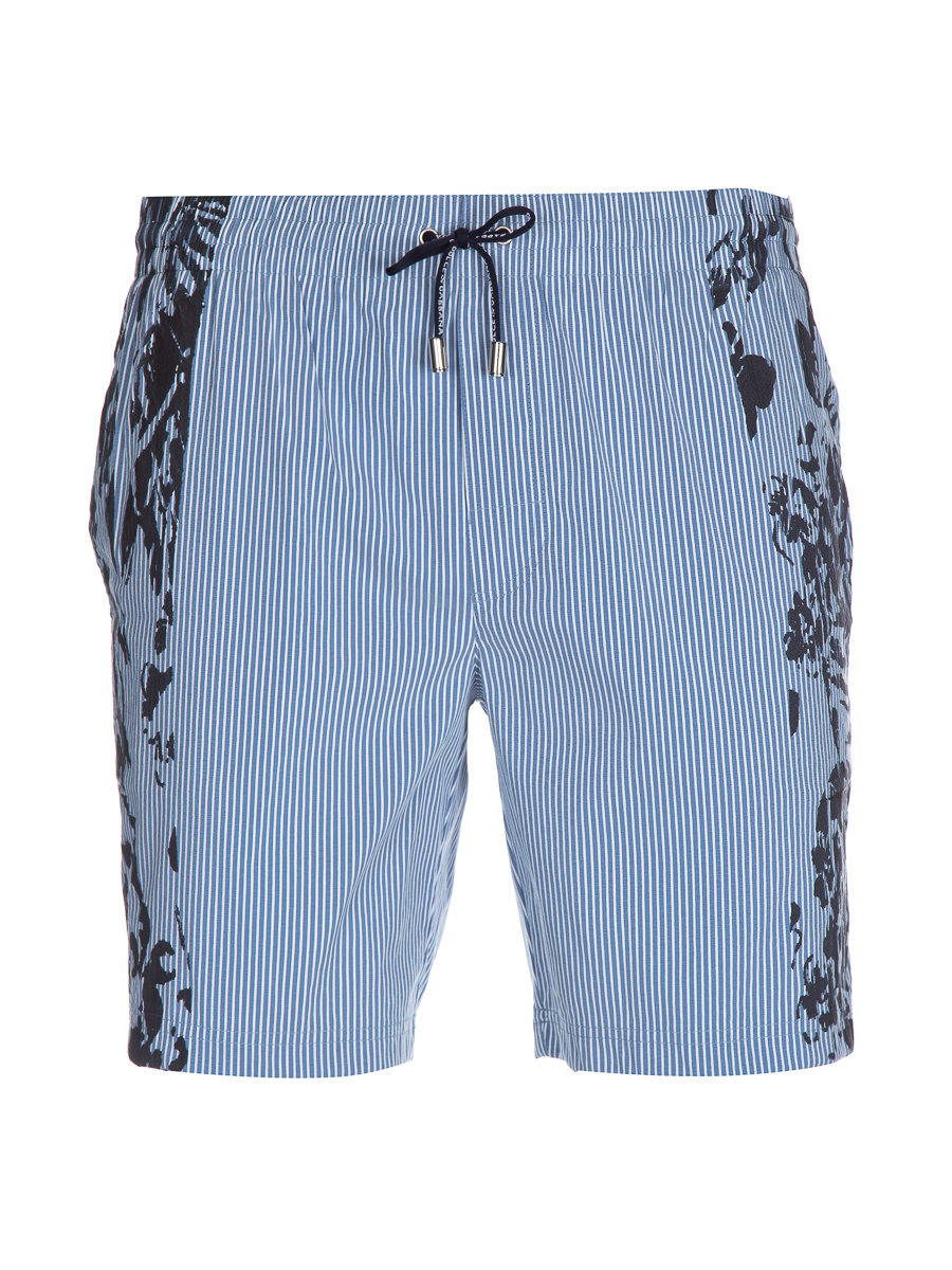 Dolce&Gabbana 蓝色细条纹斑驳印花抽绳短裤