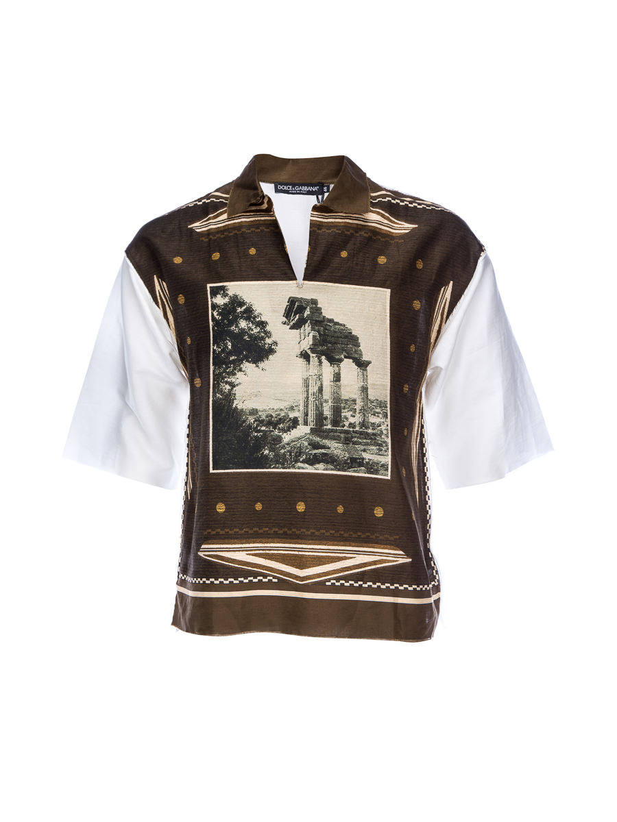 Dolce&Gabbana 白色拼接多元素印花中袖上衣