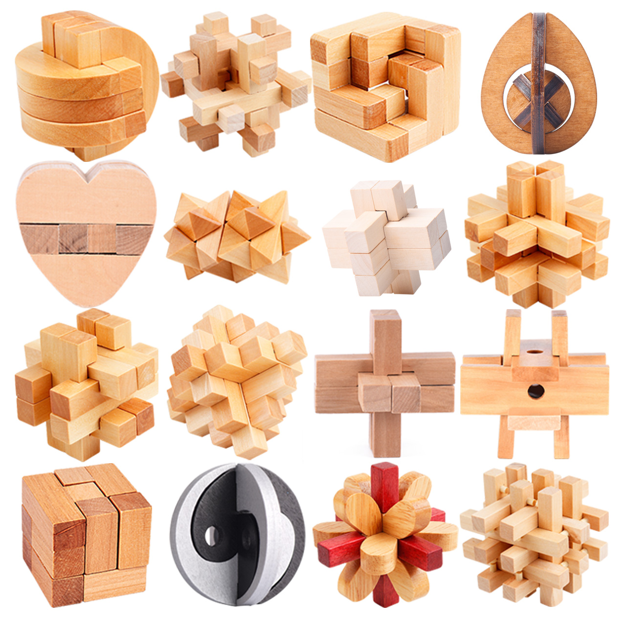 Ginny Rabbit Adult Educational Intelligence Children's Toy Kongming Lock Set Unlock Free Illustrated Sixteen-Piece Luban Lock