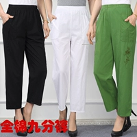 Mùa xuân và mùa hè Người mẫu trung niên và bà già cotton cao eo chín quần tăng quần thun cho mẹ thêu quần mùa hè áo khoác nữ trung niên