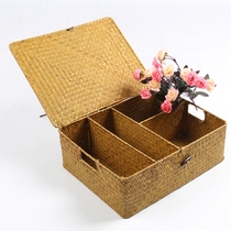 Pure handmade sea grass woven storage basket rectangular storage basket desktop storage box cosmetics storage box