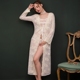 Sexy ren quý phái thêu dài cardigan nữ retro tòa án áo choàng rỗng phối cảnh áo choàng tắm ảnh áo choàng đồ ngủ hình thú Night Robe