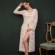 Sexy ren quý phái thêu dài cardigan nữ retro tòa án áo choàng rỗng phối cảnh áo choàng tắm ảnh áo choàng