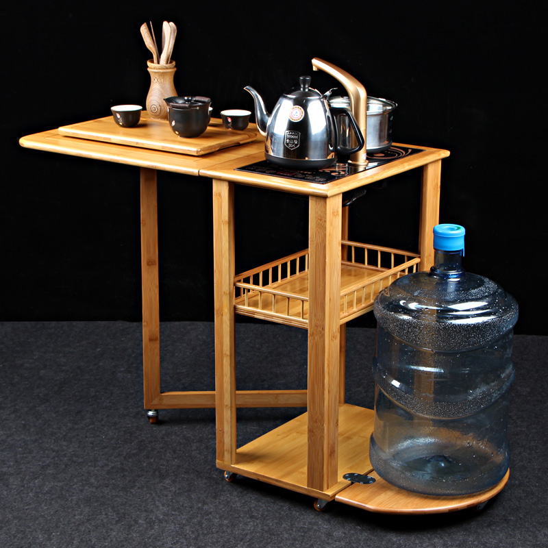 Mobile tea table small tea table bamboo tea table tea water cabinet made of bamboo side several domestic induction cookset utility-unfolded tea car