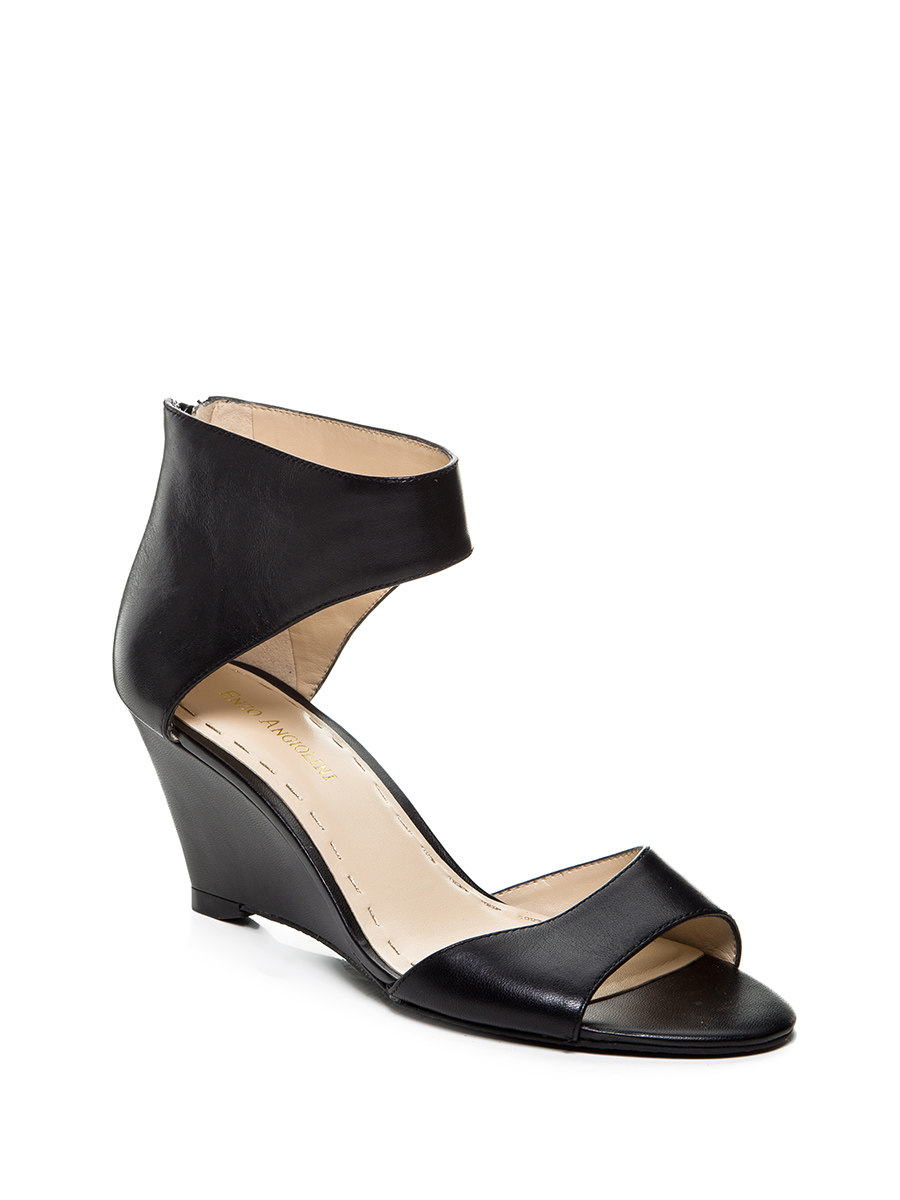 ENZO ANGIOLINI 黑色一字带后拉链饰坡跟鞋