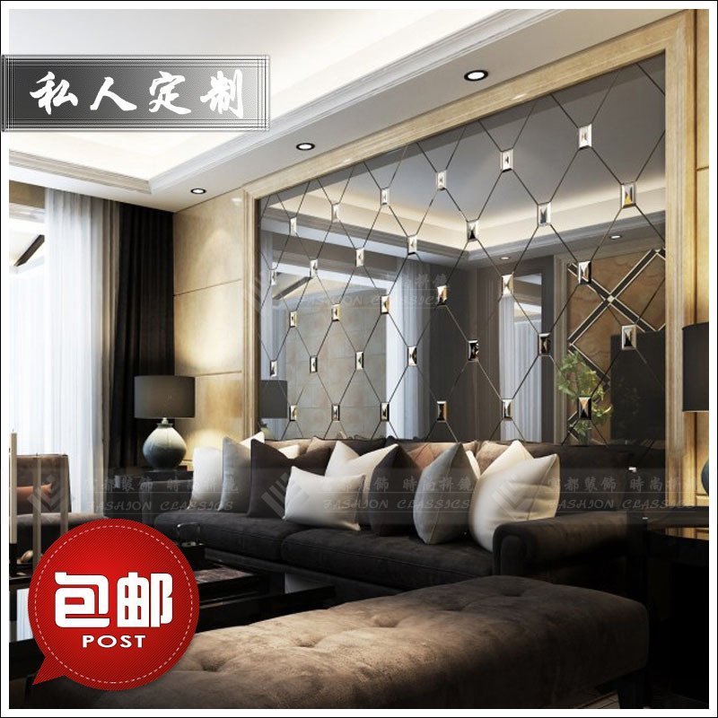 Custom art glass guest dining room sofa TV background wall diamond super white tea silver gray black pink purple mirror