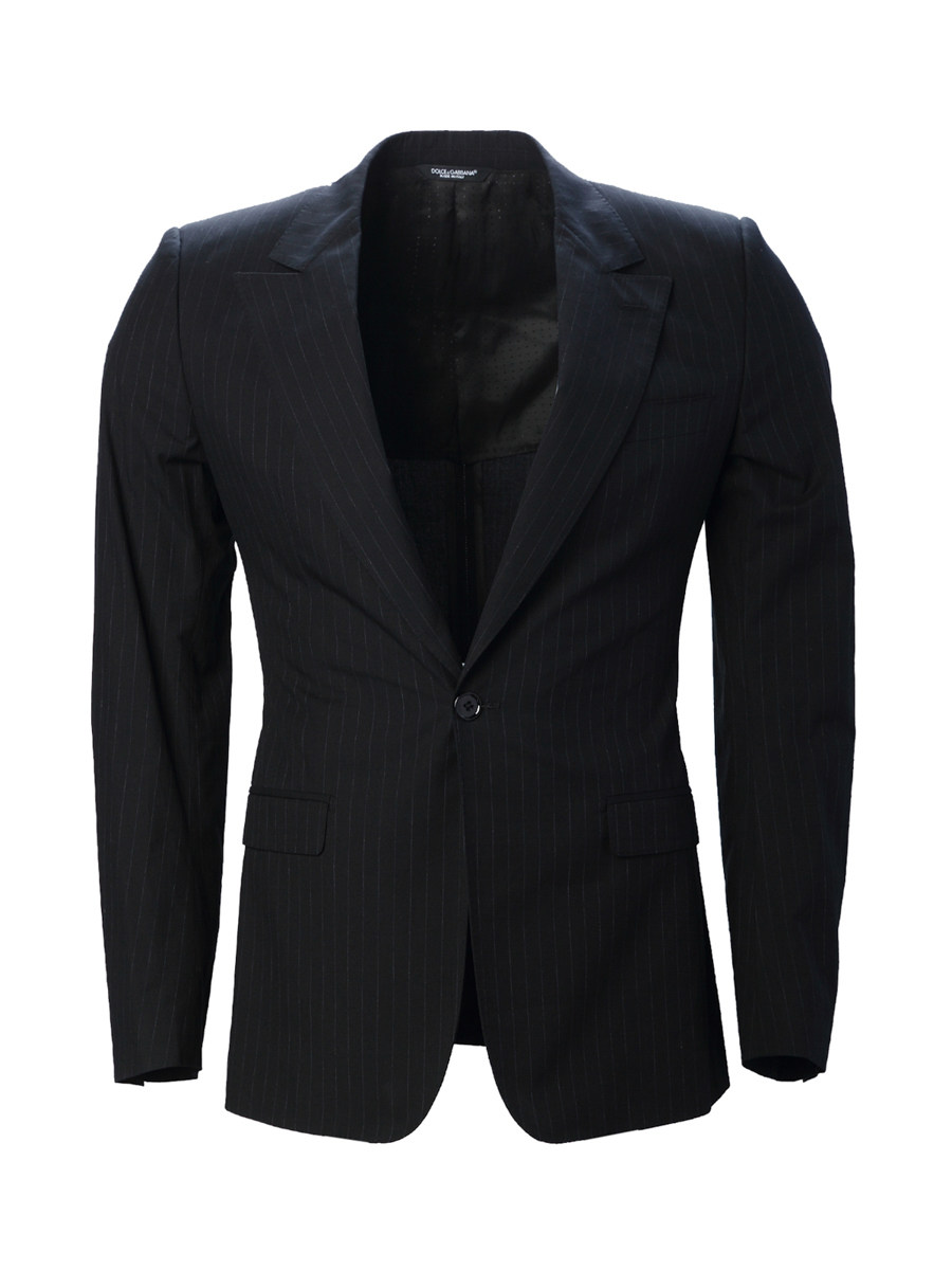 Dolce&Gabbana 黑色翻驳领竖条纹饰西装外套