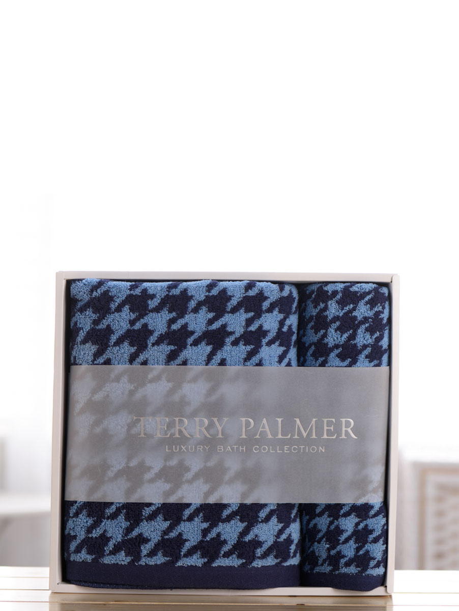 terry palmer|蓝色缎边提花毛巾3条礼盒装（1浴1面1方）