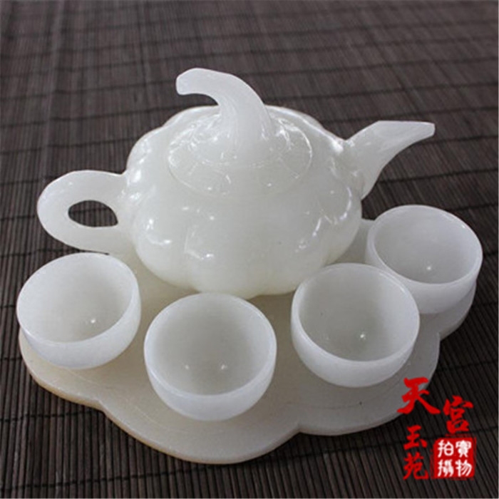 Natural Afghan white jade pumpkin teapot teapot teapot teapot tea set living room wine cabinet decorations jade ornaments
