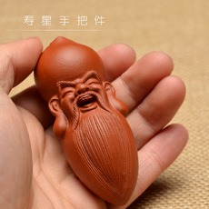 Чайная статуэтка 茶宠摆件精品紫砂寿星摆件 寿比南山朱泥手把件 精致雕塑茶礼
