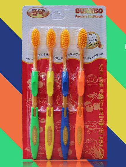 South Korea GUANBO nano soft hair 41 groups of small hair brushing brush 4 color cleaning toothbrush 4 pcs green head thick handle