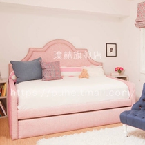 European-style childrens bed single bed girl bedroom pink ribbon drag bed multifunctional Princess combination 1 5 m pumping bed