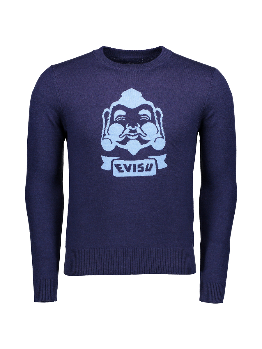 Evisu 深蓝色圆领卡通图案饰针织衫