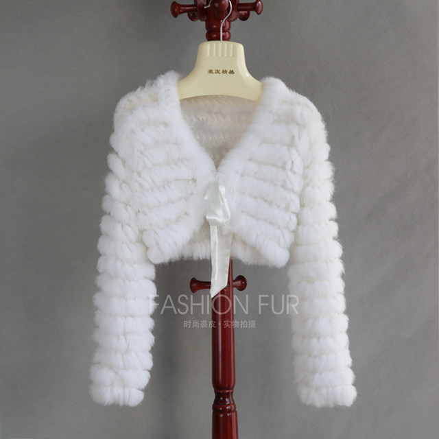 2023 foreign trade pure hand-woven rabbit fur coat knitted high-waisted fur vest with wedding dress