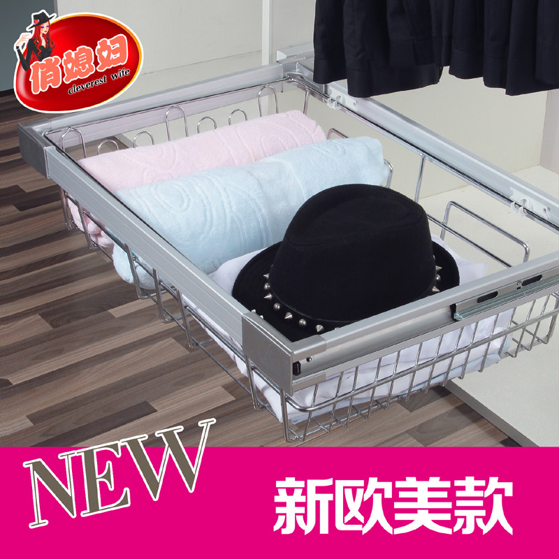 Pretty daughter-in-law wardrobe hardware accessories wardrobe basket holder push-pull telescopic trouser rack stainless steel electrolysis