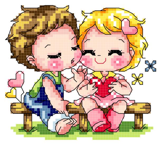 Cross embroidered electronic drawings 3912 SO-419 cartoon lovers holding pillows 57W* 51H19 colour PAT source files
