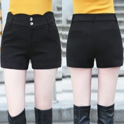 Quần short len ​​nữ mùa thu đông 2018 mẫu mới eo cao hoang dã thu đông và chân rộng bên ngoài mặc quần boot mùa đông
