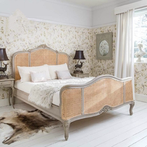 American neoclassical furniture customization European French solid wood double bed carved rattan bed 1 8 meters L1045