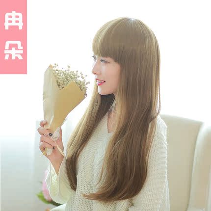 冉朵假发 长发 梨花头 假发女微卷 斜刘海长卷发 甜美修脸假发