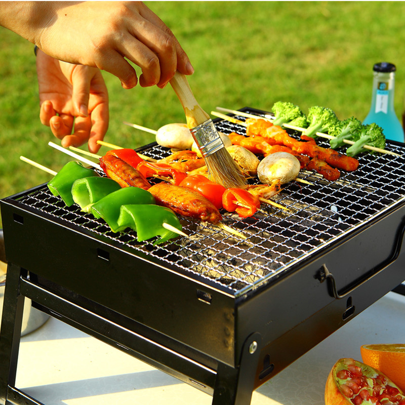 Folding thickened barbecue grill outdoor portable charcoal grill household full set of barbecue grill portable barbecue box