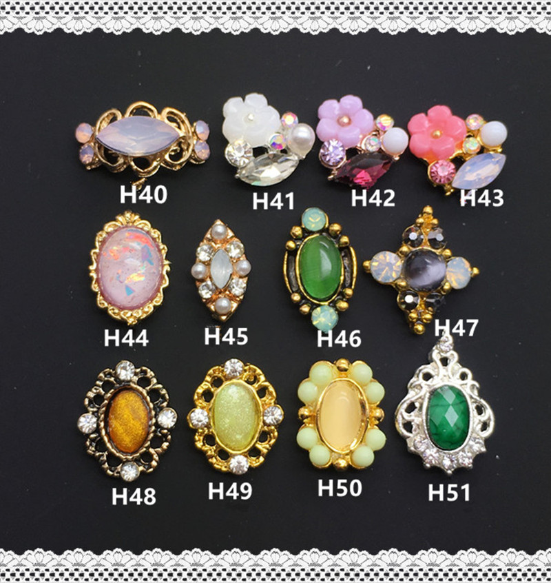 雅恣韵美甲合金饰品复古椭圆宝石圆形光疗甲油胶美甲饰品H40-H51