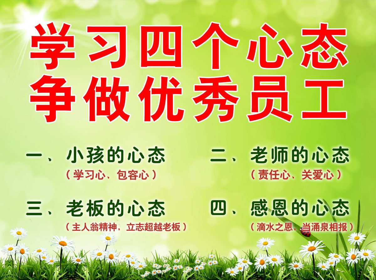 751海报印制展板写真喷绘374企业文化展板之优秀员工的四个心态