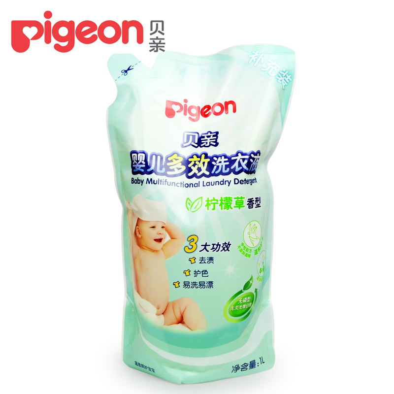 贝亲洗衣液1L袋装 婴儿多效洗衣液宝宝儿童衣物清洗剂柠檬草 MA58