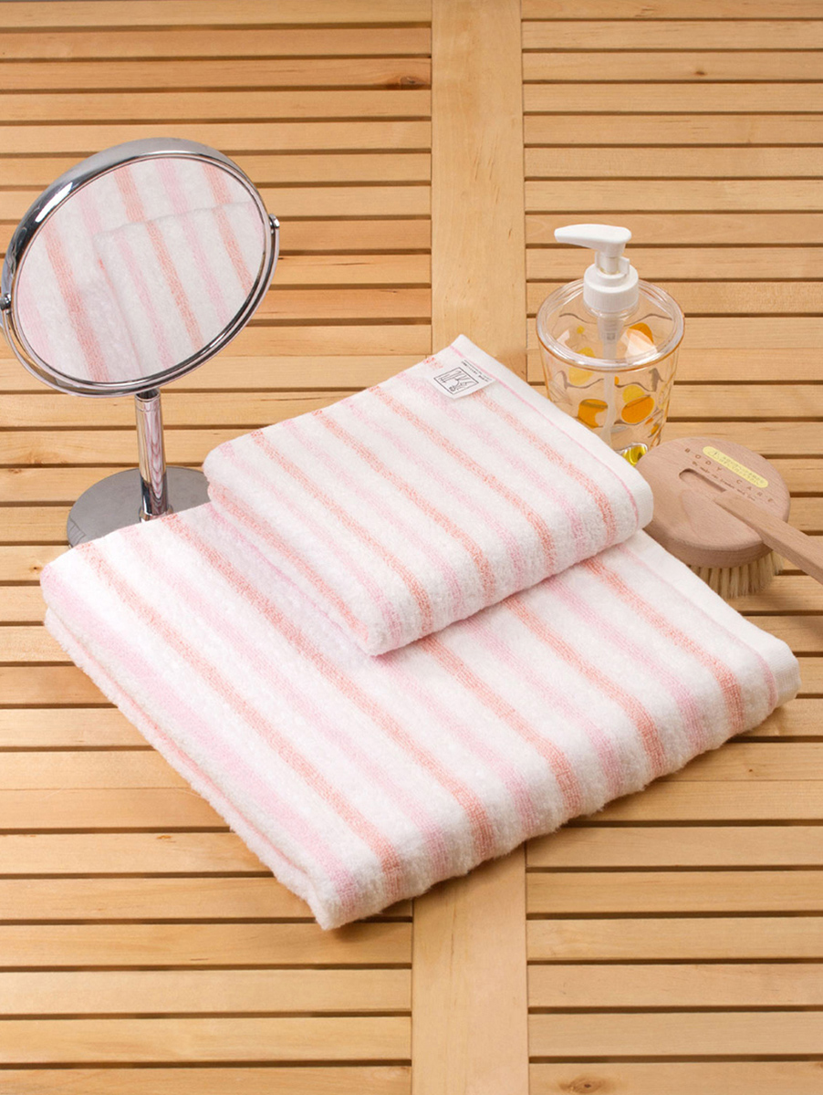 UCHINO|粉色日本制无捻纱清新条纹两件套