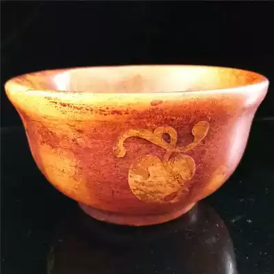 Antique miscellaneous collection retro old jade craft gift decoration White Jade Qianlong year relief pattern jade bowl ornaments