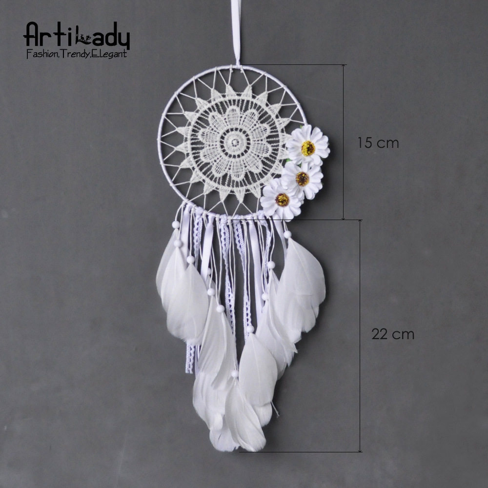 Indian white simple dream catching net feather pendant creative 3 flowers white big scoop home decoration gifts