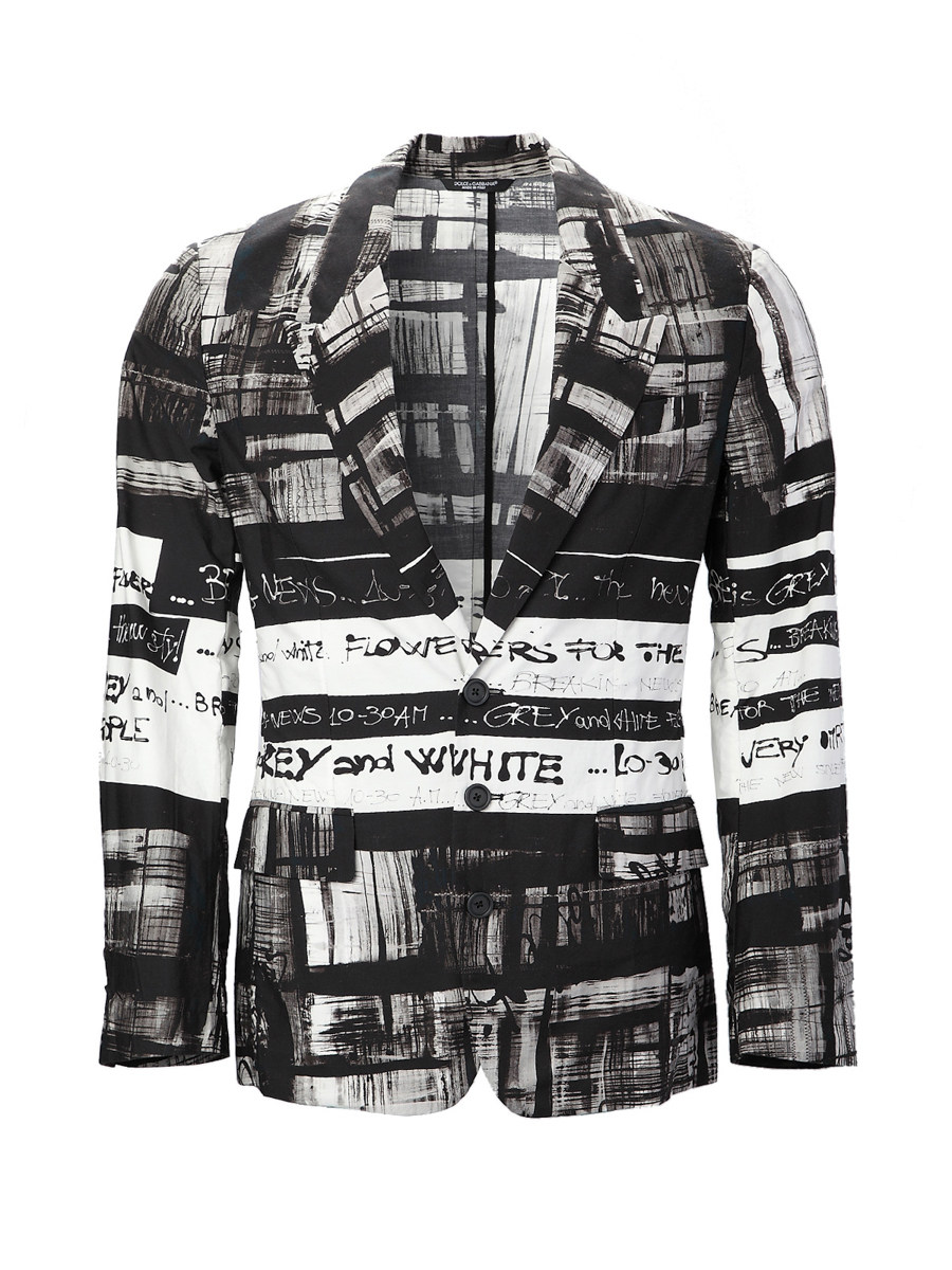 Dolce&Gabbana 黑白拼色戗驳领抽象印花西装外套