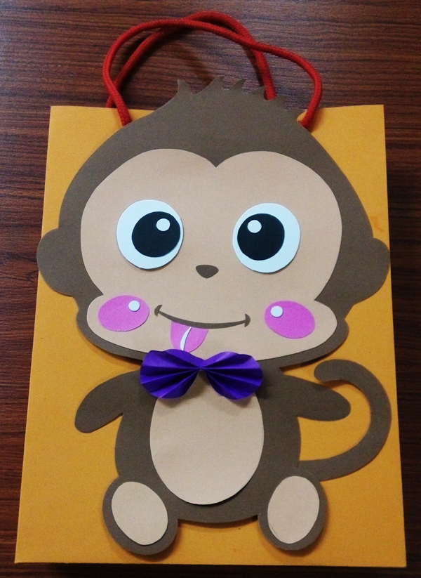Waste use animal paper bag monkey hand puppet paper puppet creative diy