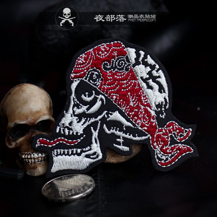 Punk Skull Red Bandana DIY Badge Fabric Patch Embroidery Patch Jacket Leather Denim Clothing Decorative Patch
