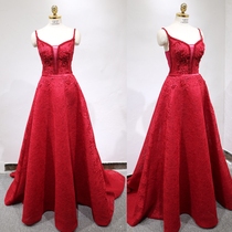 Toast to the bride 2022 new red feast evening gown Sexwess Annual Meeting Banquet Greet Binge Lace Long Dress