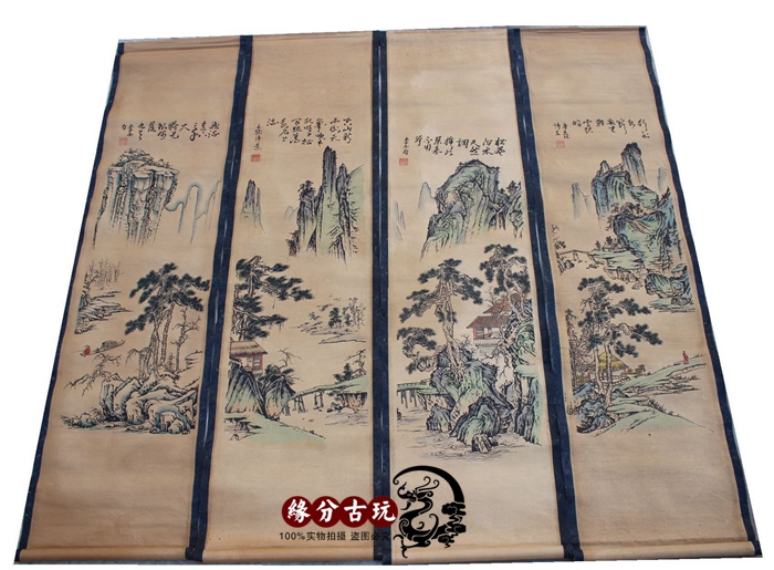 Antique calligraphy Chinese painting Frescoes Central hall painting Calligraphy Four screens Ancient painting Decorative painting mounted landscape painting