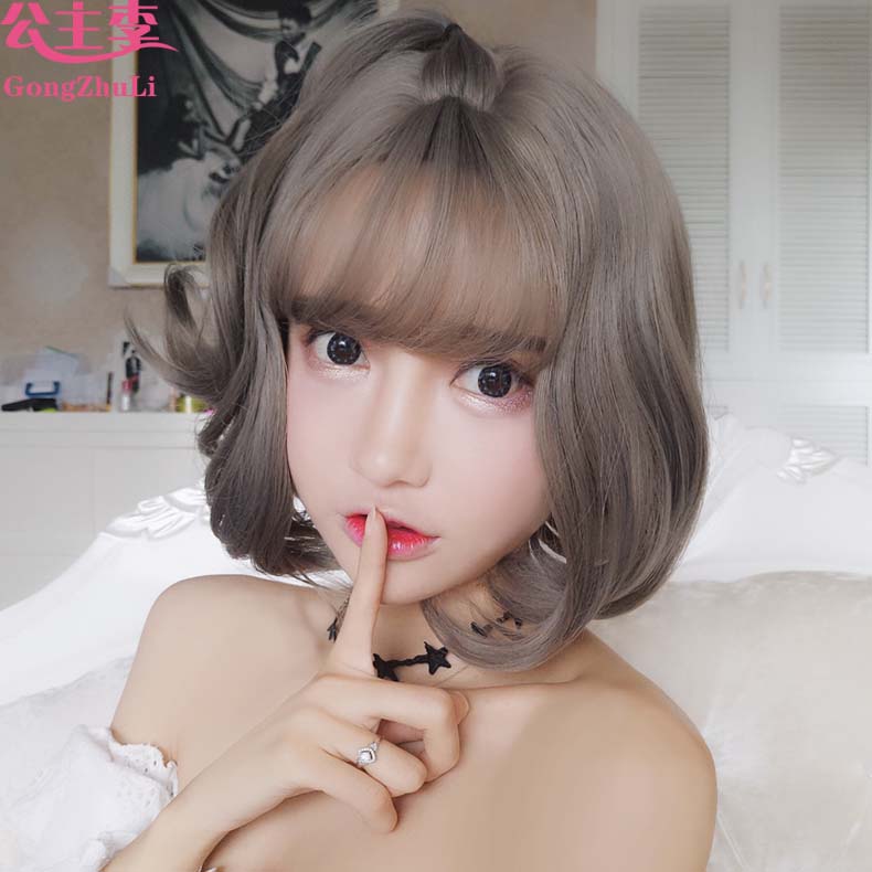 Usd 34 48 Wig Female Granny Smoke Gray Short Hair Air Bangs Egg Wig Female Granny Smoke Gray Short Hair Air Bangs Egg Roll Curly Silver Realistic Bobo