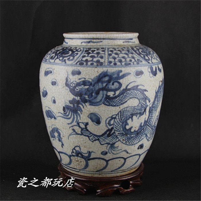Yuan Green Flower Official Kiln All Hand Dragon Jars Ancient Play Antique Old Stock Old Goods Old Goods Collection Pendulum Late Imitation Ancient Crafts