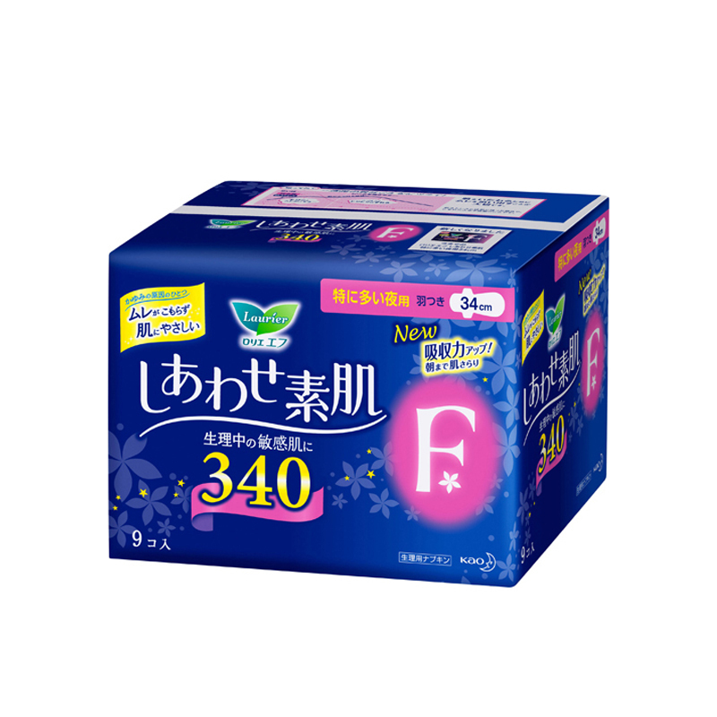 日本花王乐而雅F系列绵柔亲肤量多夜用护翼卫生巾34cm9片保税发货