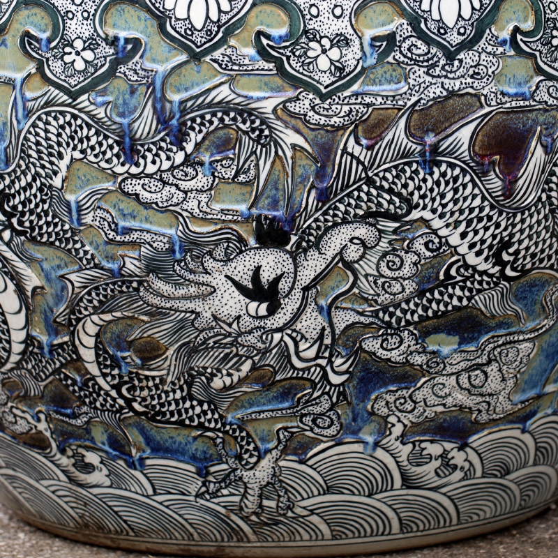 Jingdezhen porcelain carving dragon aquarium water lily cylinder tortoise courtyard large sitting room place the wind water tanks