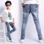 Quần jeans bé trai xuân hè 2019 mới quần thủy triều trẻ em lớn Hàn Quốc quần trẻ em denim quần bé trai chân mỏng - Quần jean quần jean trẻ em quảng châu