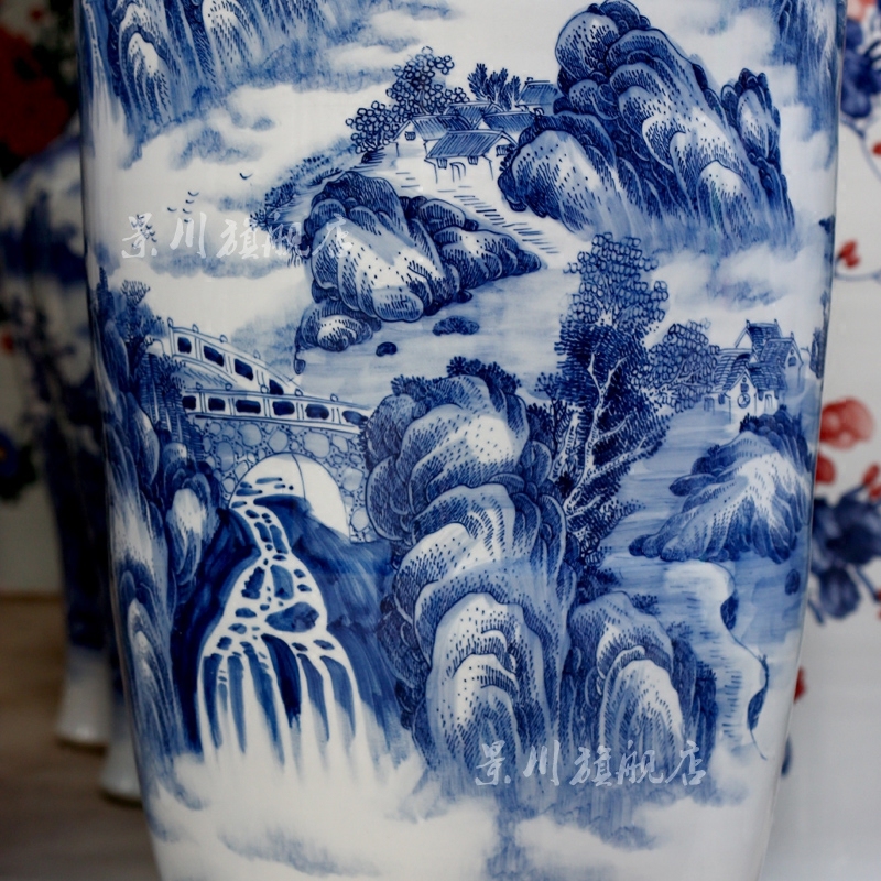Jingdezhen porcelain ceramics hand - made landscape jiangnan spring scenery of large vase home sitting room place adorn article