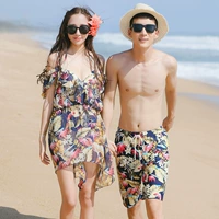 Cặp đôi mới bơi bikini bikini ba mảnh chia váy kiểu quần short boxer ngực nhỏ tụ tập áo tắm giảm béo bụng - Vài đồ bơi 	set đồ đi biển đôi	