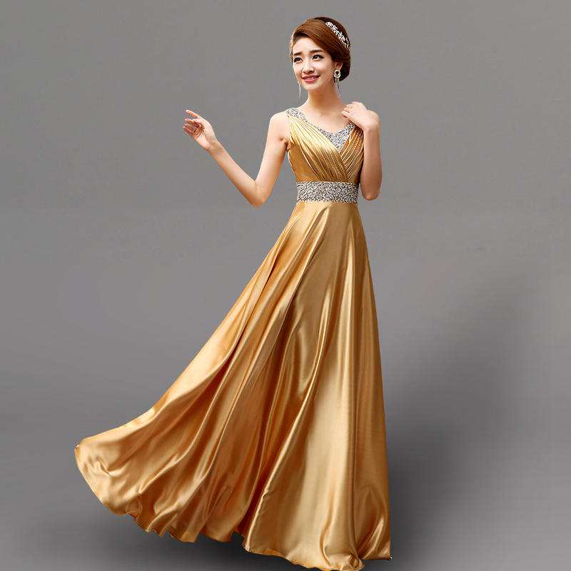 Elegant Evening Dress for Women 2025 New Fashion Gold Choir Performance Dress Women's Long Dress Performance Dress Long Style