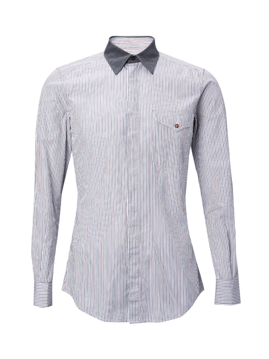 Dolce&Gabbana 拼色条纹拼接八角领长袖衬衫