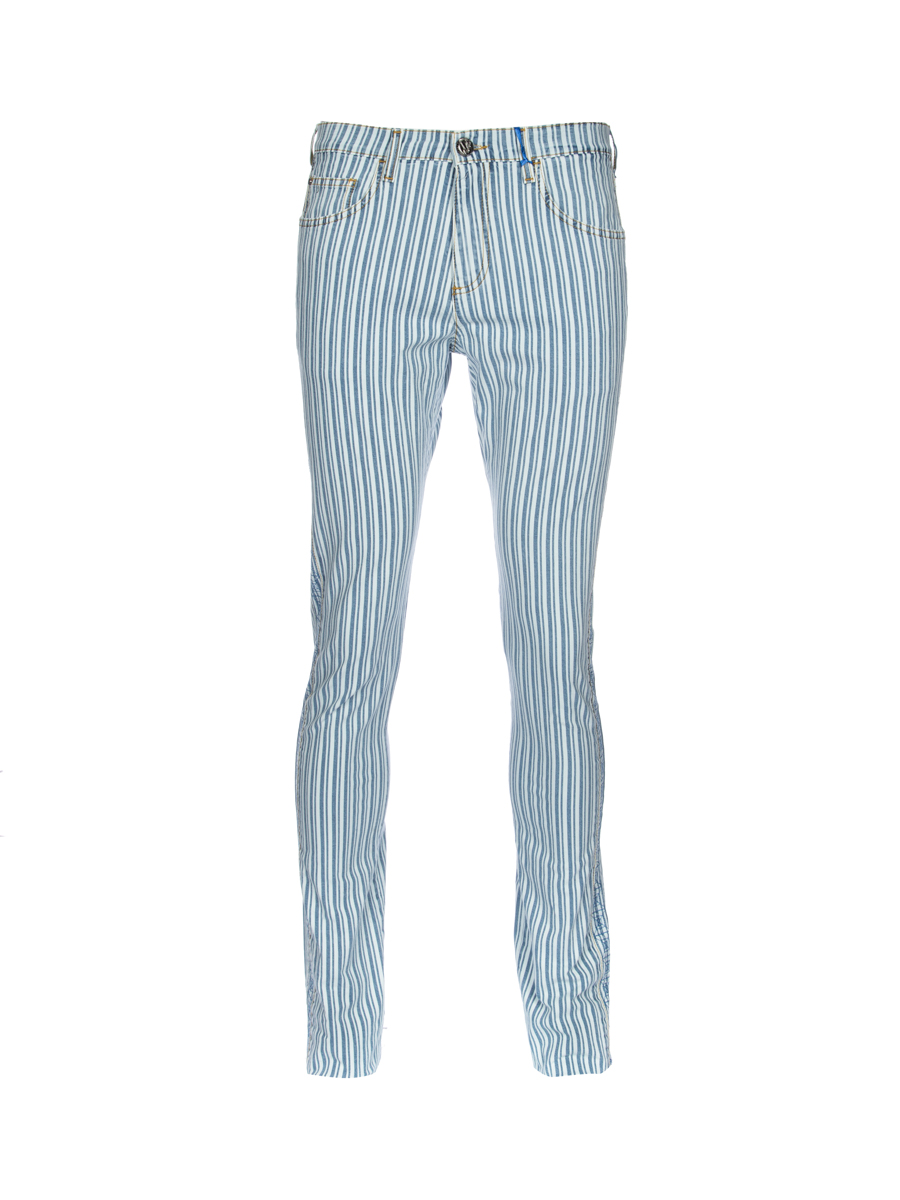 versace jeans 拼色插袋竖条纹饰修身长裤