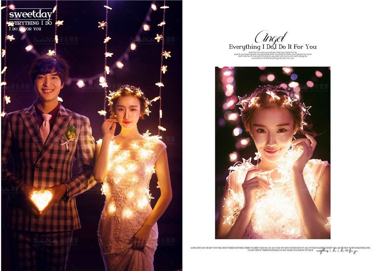 Wedding Dress Photography Night View Sea View Beach Exterior View Photo Props Transparent Pentagram Light String Warm White LED Lights string