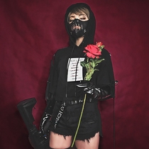 EOH original design-Girl Mafia SAMAEL violent short-sleeved caps reflective beam bandwidth thin black T