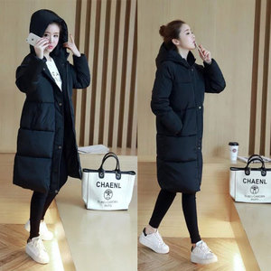 Chống mùa giải phóng mặt bằng mùa đông Hàn Quốc lỏng kích thước lớn bông áo khoác nữ sinh viên trên đầu gối đội mũ trùm đầu dài xuống lông bông áo khoác